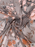 French Romantic Floral Burnout Velvet with Lurex - Blush Peach / Grey