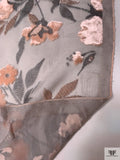 French Romantic Floral Burnout Velvet with Lurex - Blush Peach / Grey