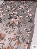 French Romantic Floral Burnout Velvet with Lurex - Blush Peach / Grey