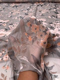 French Romantic Floral Burnout Velvet with Lurex - Blush Peach / Grey