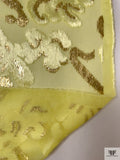 French Ornate Burnout Panné Velvet with Lurex - Icterine Yellow / Gold