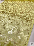 French Ornate Burnout Panné Velvet with Lurex - Icterine Yellow / Gold