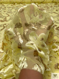 French Ornate Burnout Panné Velvet with Lurex - Icterine Yellow / Gold