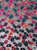 French Floral Stems Burnout Panné Velvet with Lurex - Magenta / Teal / Black / Peach