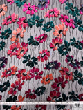 French Floral Stems Burnout Panné Velvet with Lurex - Magenta / Teal / Black / Peach