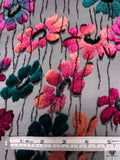 French Floral Stems Burnout Panné Velvet with Lurex - Magenta / Teal / Black / Peach