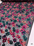 French Floral Stems Burnout Panné Velvet with Lurex - Magenta / Teal / Black / Peach