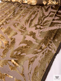 Italian Snakeskin Printed Burnout Panné Velvet - Antique Gold / Brown