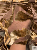 Italian Snakeskin Printed Burnout Panné Velvet - Antique Gold / Brown