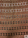 French Geometric Burnout Metallic Panné Velvet on Soft Faille Base - Cognac / Gold / Charcoal