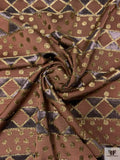 French Geometric Burnout Metallic Panné Velvet on Soft Faille Base - Cognac / Gold / Charcoal