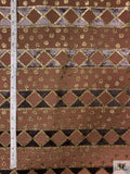 French Geometric Burnout Metallic Panné Velvet on Soft Faille Base - Cognac / Gold / Charcoal