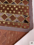 French Geometric Burnout Metallic Panné Velvet on Soft Faille Base - Cognac / Gold / Charcoal