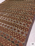 French Geometric Burnout Metallic Panné Velvet on Soft Faille Base - Cognac / Gold / Charcoal