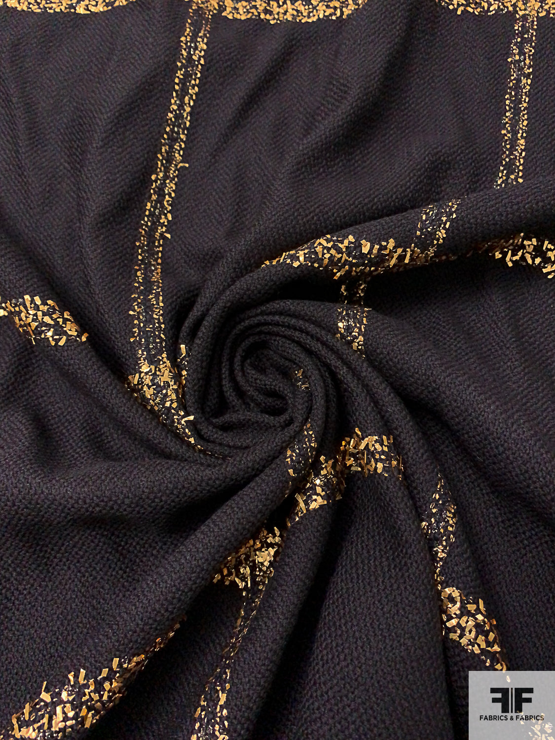 Oversized Windowpane Lurex Wool Tweed Suiting - Black / Gold