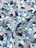 Floral Printed Silk Crepe de Chine - Blue / Teal / White / Lightest Lavender