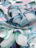 Floral Printed Silk Crepe de Chine - Blue / Teal / White / Lightest Lavender