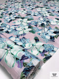 Floral Printed Silk Crepe de Chine - Blue / Teal / White / Lightest Lavender