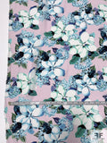 Floral Printed Silk Crepe de Chine - Blue / Teal / White / Lightest Lavender