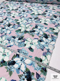 Floral Printed Silk Crepe de Chine - Blue / Teal / White / Lightest Lavender