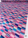 Geometric Layers Printed Silk Charmeuse - Shades of Pink / Blue / Turquoise