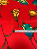 Vibrant Floral Printed Silk Charmeuse - Red / Greens / Yellows / Olive