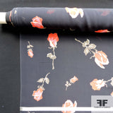 Floral Printed Silk Chiffon - Black/Red - Fabrics & Fabrics