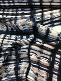 Geometric Watercolor Silk Charmeuse - Blue, Mauve And White