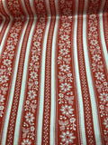 Striped / Floral Silk Charmeuse - Red And Off White
