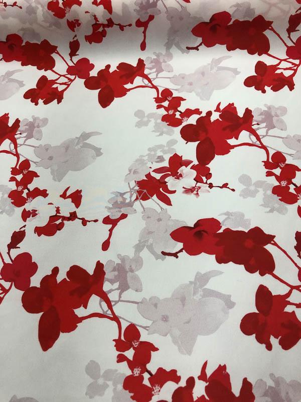 Floral Silk Charmeuse - Red, Ivory, And Mauve