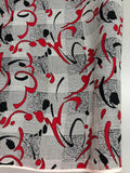 Abstract Plaid Printed Silk Jacquard - Red / Black / White