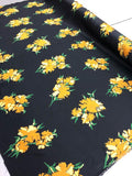 Floral Silk Charmeuse - Black, Orange, Yellow And Green