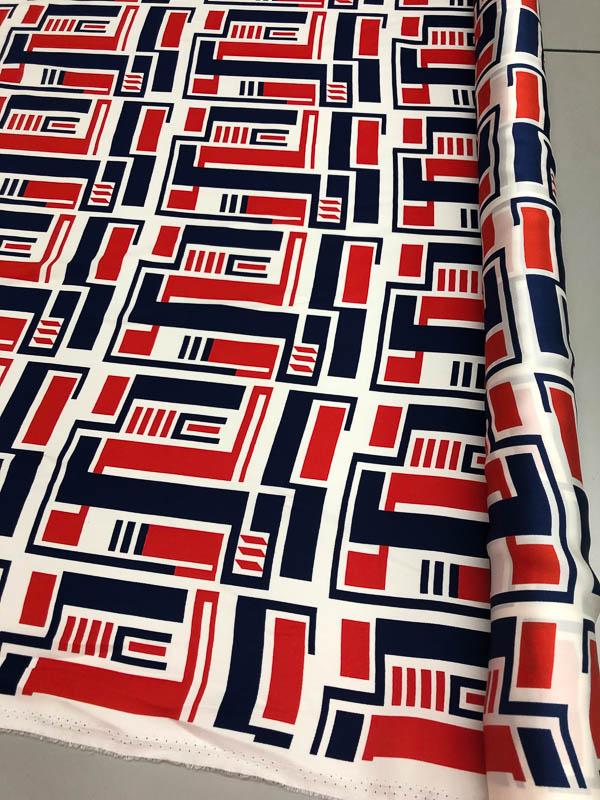 Art Deco Silk Charmeuse - Red, White, And Blue