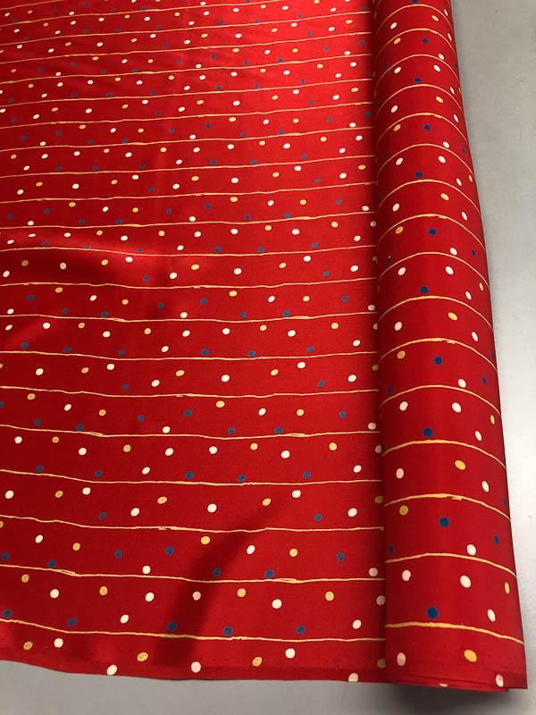 Dots And Stripes Silk Charmeuse - Red, Black And Yellow