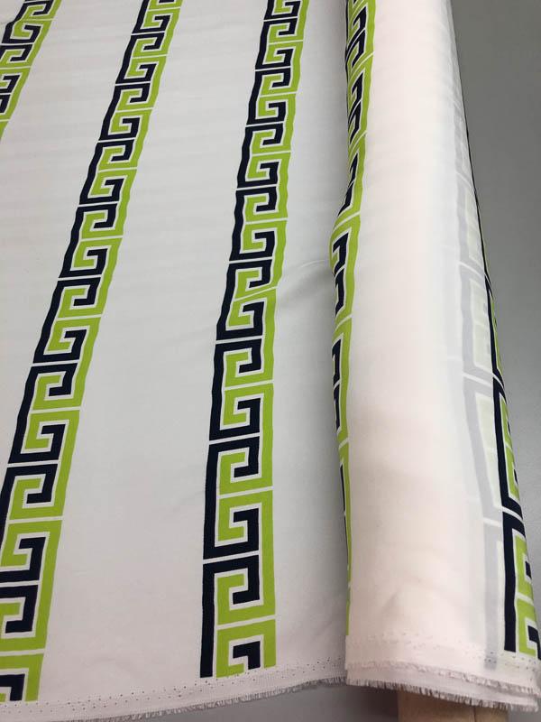 Horizontal Egyptian-Style Striped Silk Charmeuse - Off White, Lime And Navy