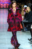 Anna Sui Floral and Yarn Woven Jacquard Brocade - Red / Black / Dark Magenta