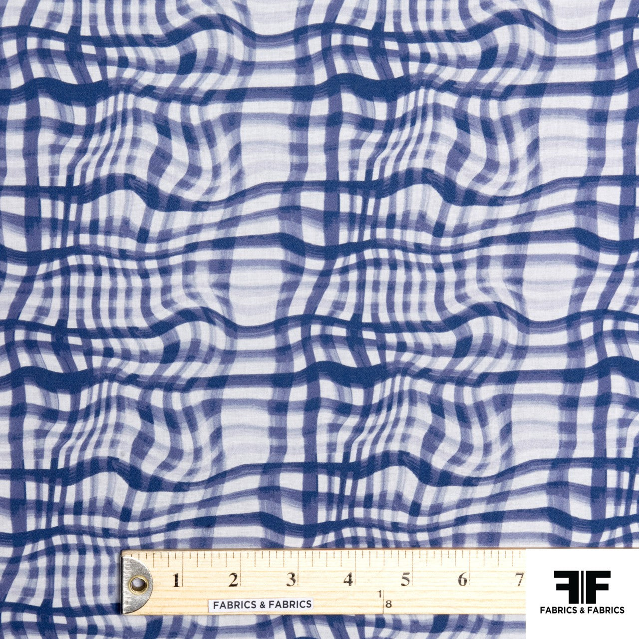 Broken Gingham Check Printed Cotton - Blue/White - Fabrics & Fabrics NY