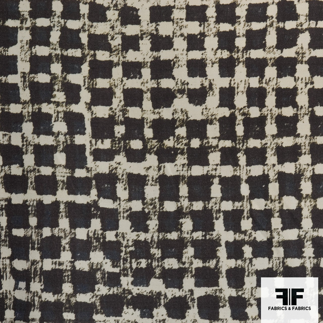 Checkered Geometric Wool Crepe - Grey/Cream - Fabrics & Fabrics NY
