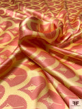 Art Deco Scales Printed Silk Charmeuse - Coral / Yellow