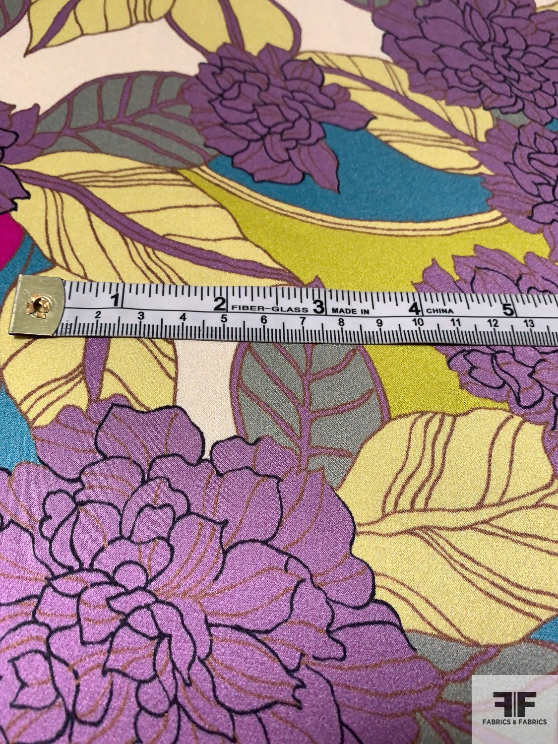 Tropical Floral Printed Silk Charmeuse - Purple / Turquoise / Yellow / Greens