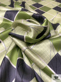Argyle With Sketch Lines Printed Silk Charmeuse - Mint / Sage / Oliver / Steel Grey