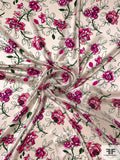 Floral Printed Silk Charmeuse - Magenta / Evergreen / Off-White