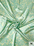Scribbly Floral Printed Silk Charmeuse - Mint / Green / Seafoam