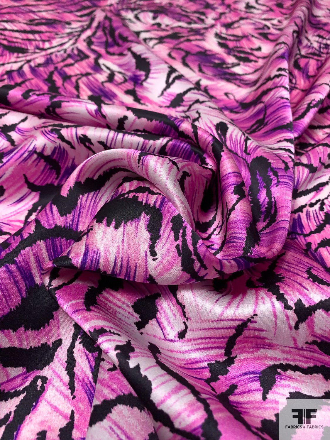 Brushstroke Animal Pattern Silk Charmeuse - Orchid / Purple / Black / White