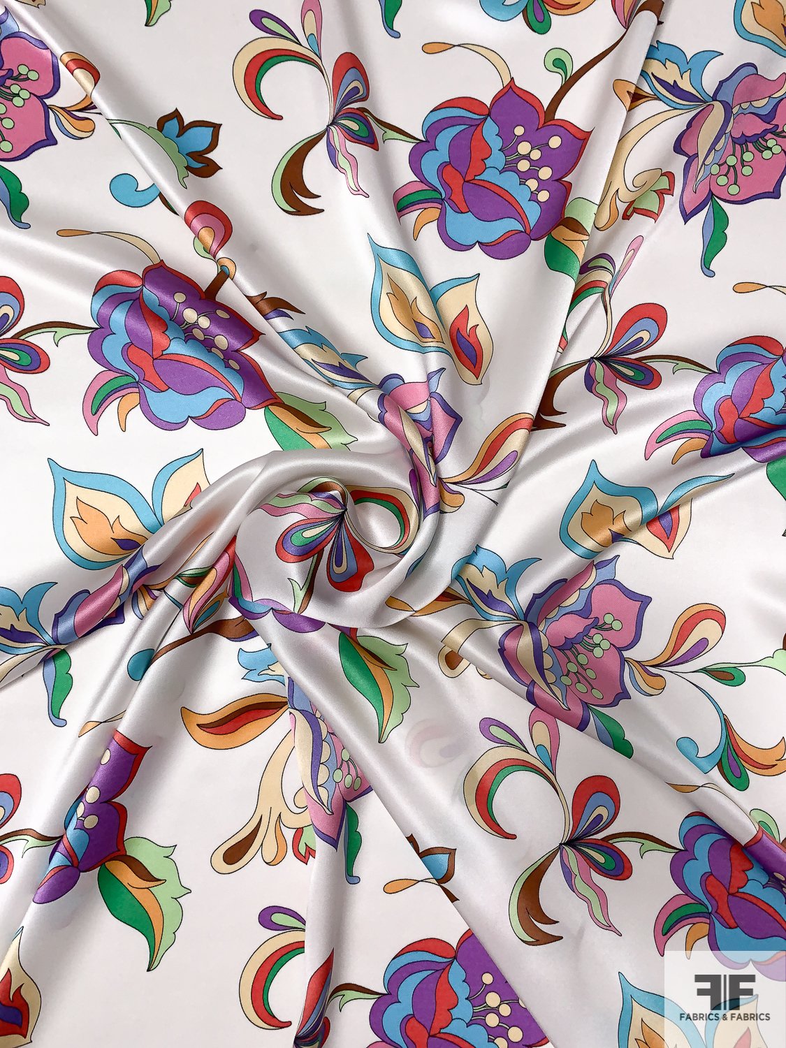 NEW! 100% Silk Charmeuse Inspired Fabric Multi Color Floral By The