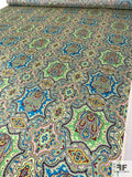 Paisley Rug Inspired Printed Silk Charmeuse - Shades of Green / Turquoise / Maroon
