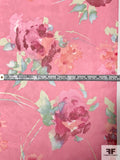 Painterly Summer Floral Printed Silk Chiffon - Pinks / Green / Blue / Yellow