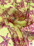 Trailing Orchid Printed Silk Chiffon - Chartreuse Yellow / Magenta