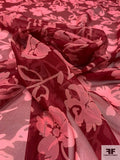 Floral Silhouette Printed Silk Chiffon - Burgundy / Peachy Pink