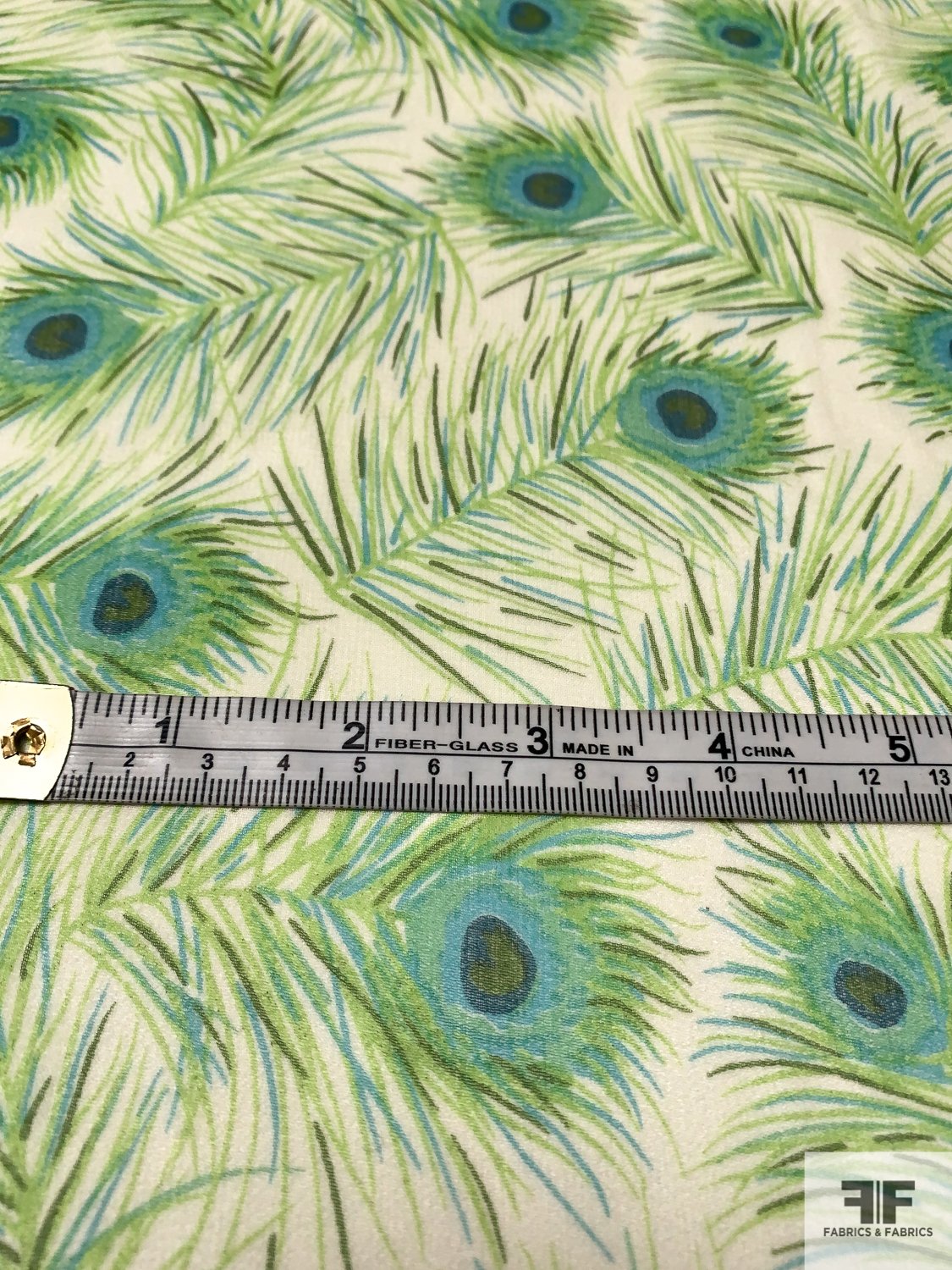 Peacock Feather Printed Silk Chiffon - Shades of Green